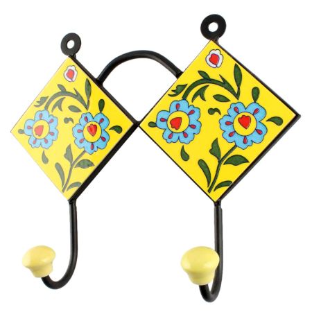 Ceramic Floral Tile Hook in Yellow